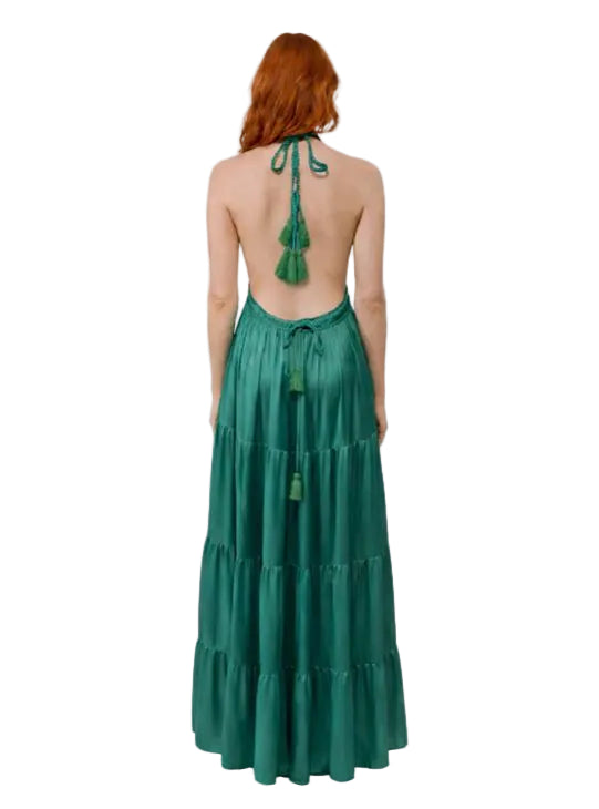 green maxi dress satin finished