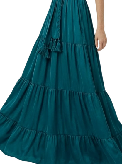 teal maxi dress satin finished