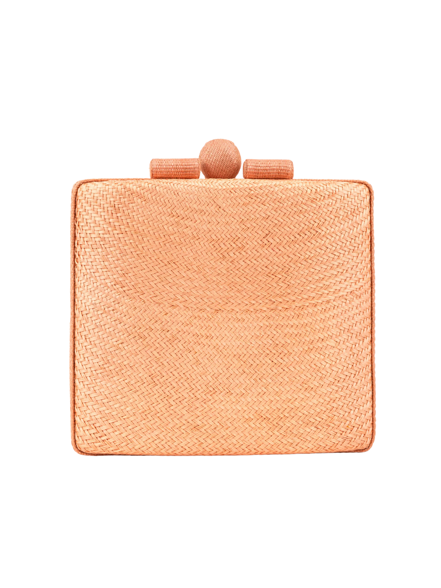 salmon colored clutch bag with a textured surface 