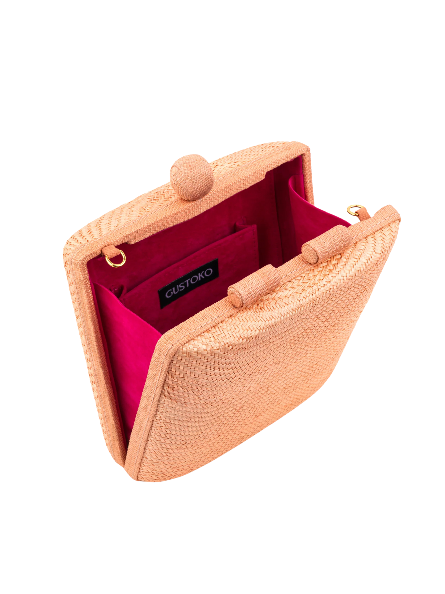 salmon handbag with pink interior