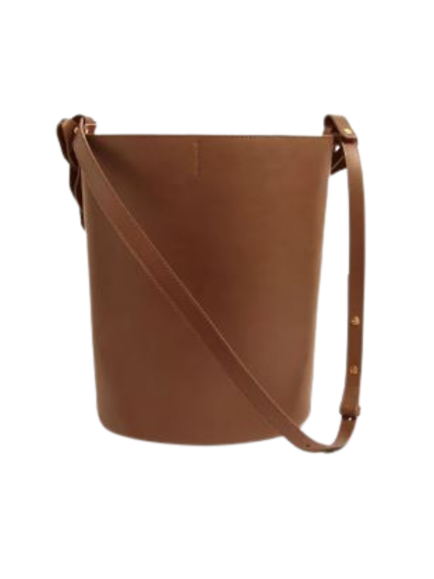 Brown leather bucket bag with braided handle