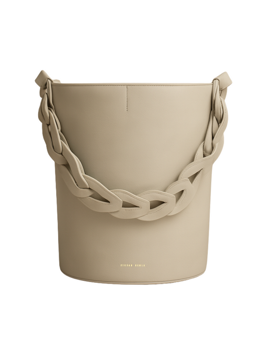 Off White Leather Bucket Bag With Two Straps