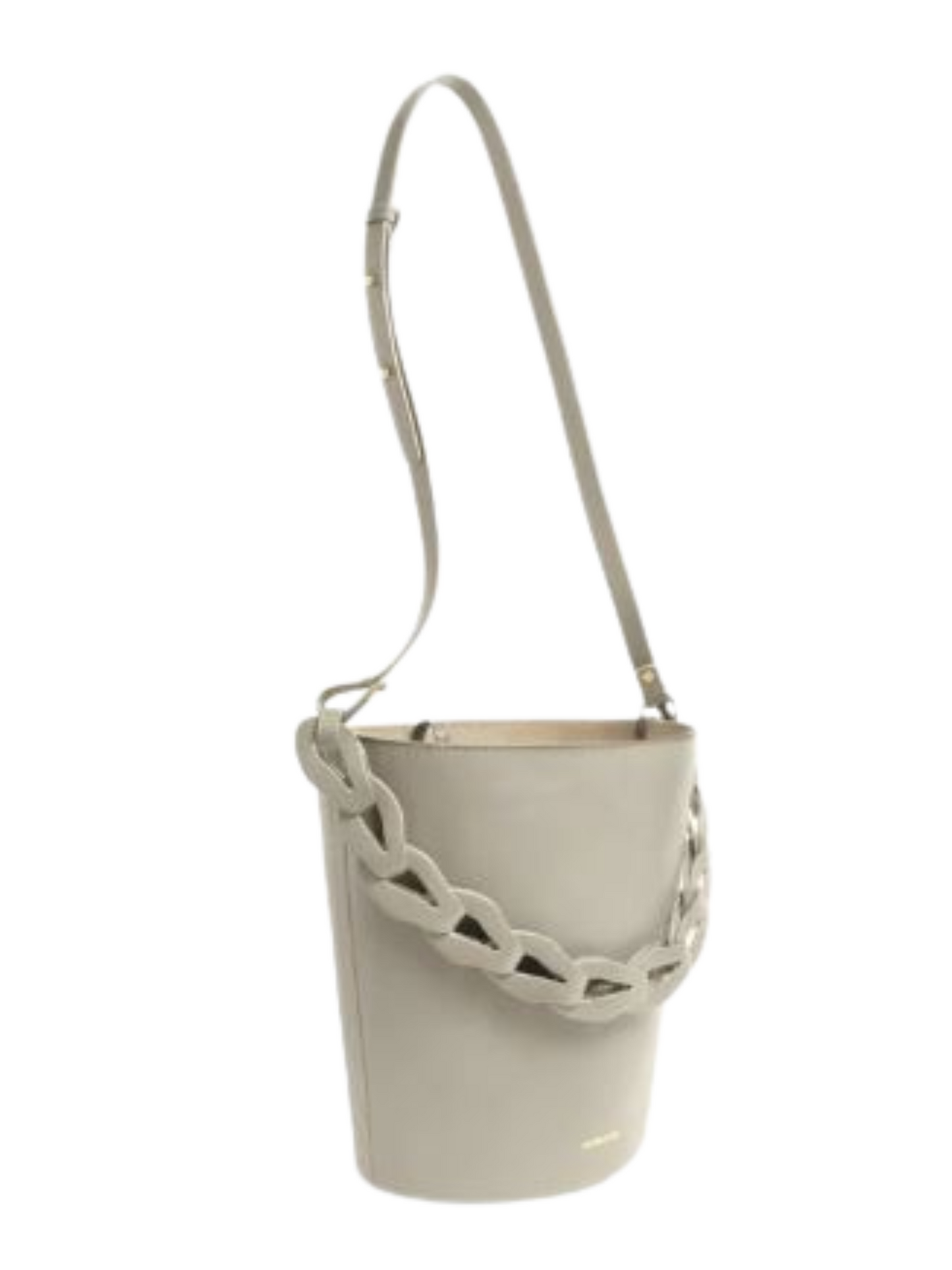 Off White Leather Bucket Bag With Two Straps