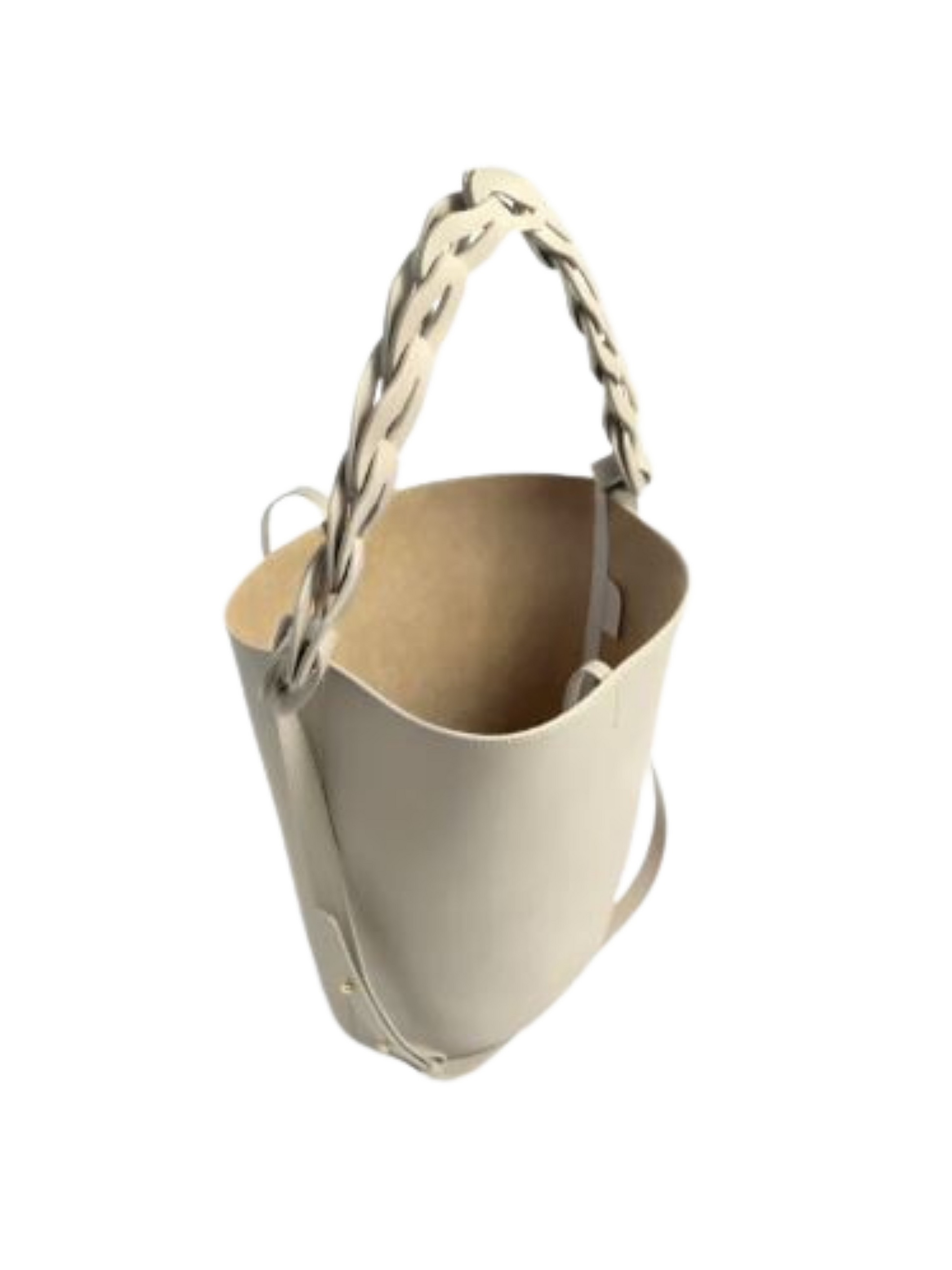 Off White Leather Bucket Bag With Two Straps