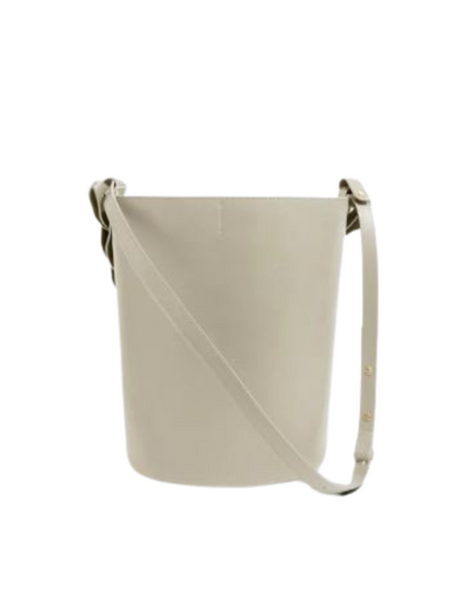 Off White Leather Bucket Bag With Two Straps