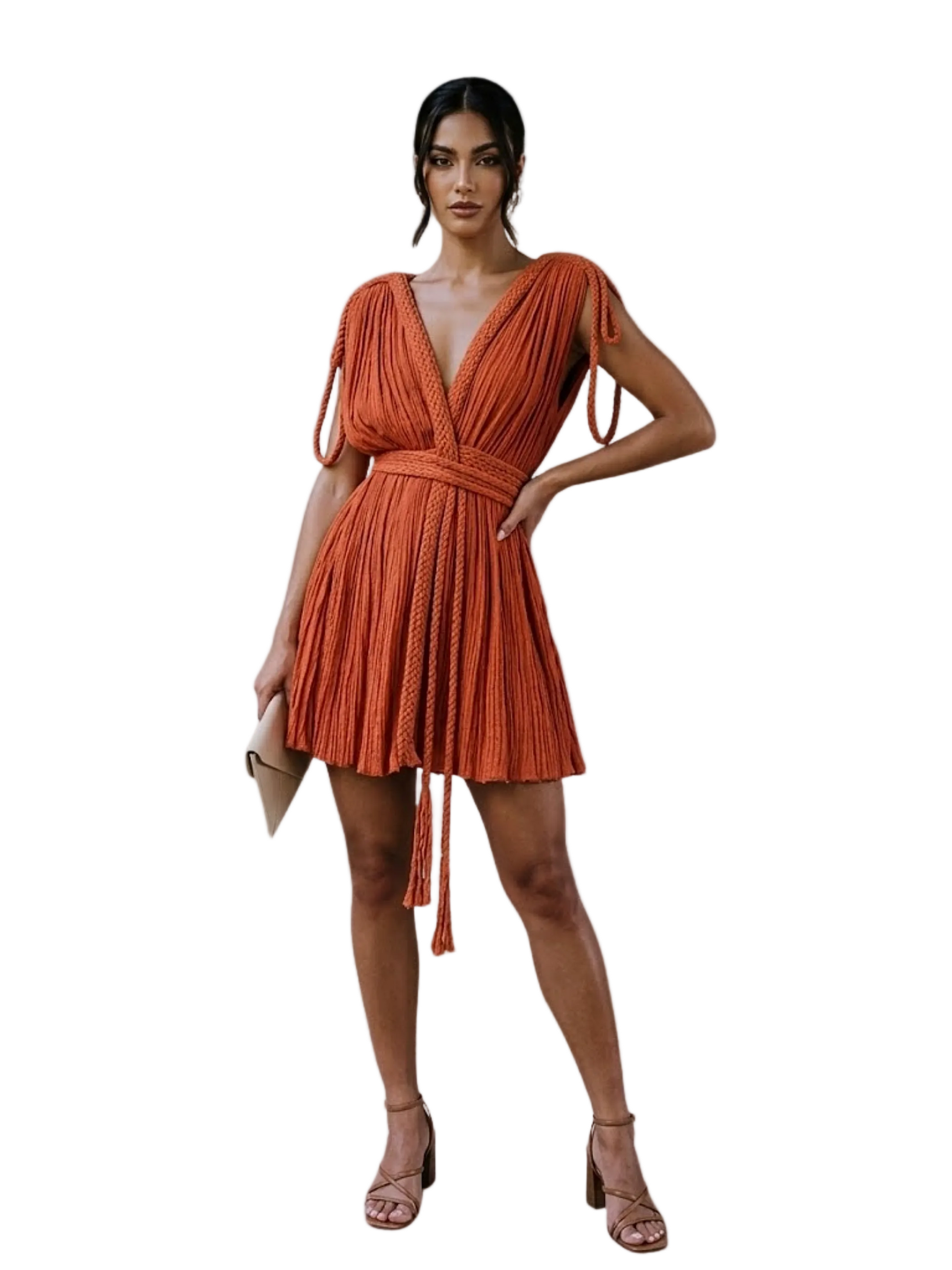 Orange coral dress with rope details