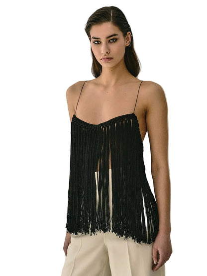Macramé Fringe Top black