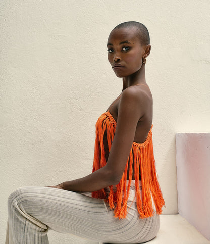 Macramé Fringe Top orange