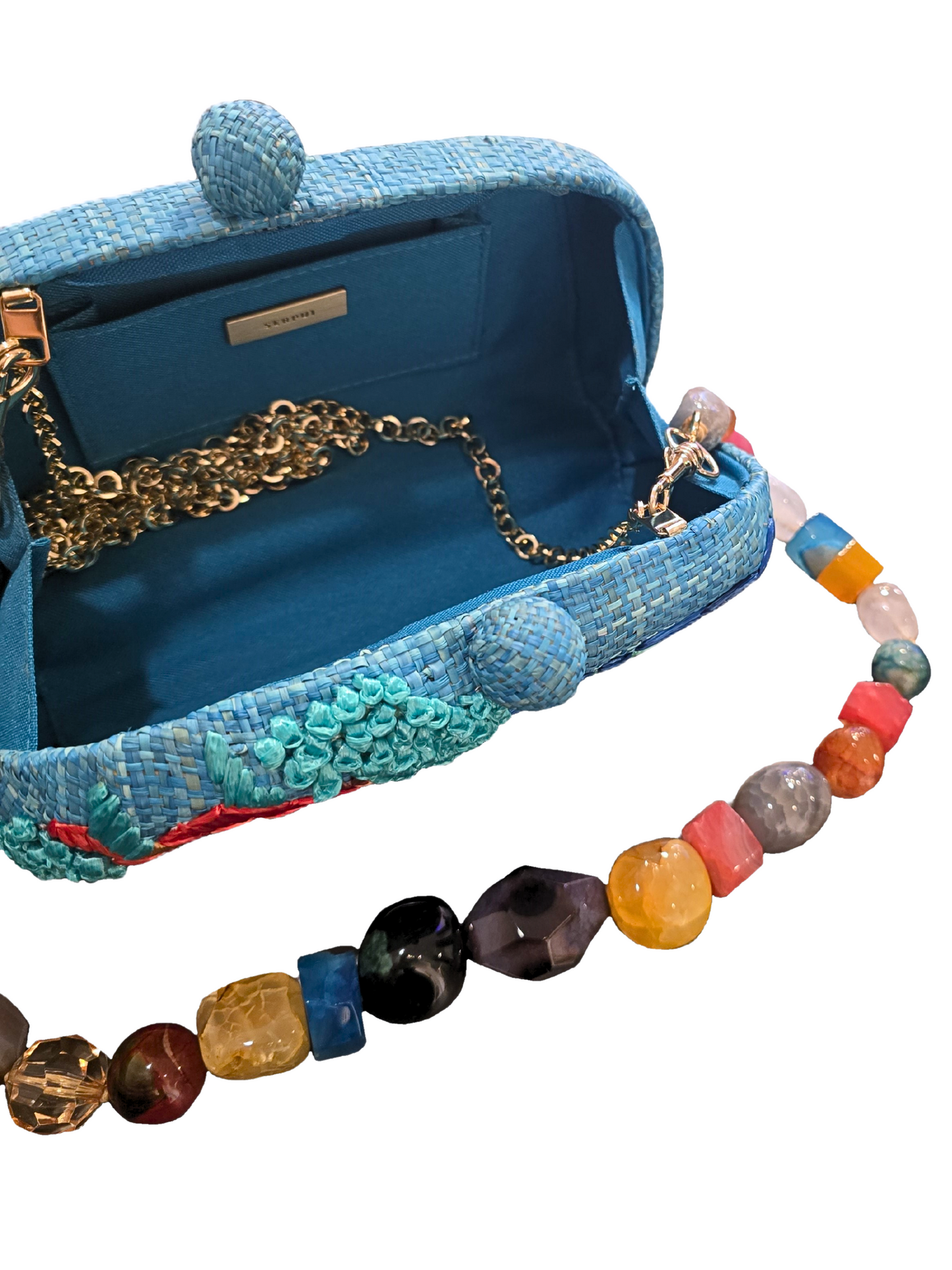 Embroidered clutch bag with colorful design