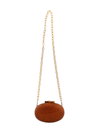 Brown handbag with a gold chain