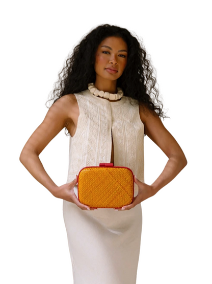  Orange Ticog Natural Fiber Clutch With Multiple Straps