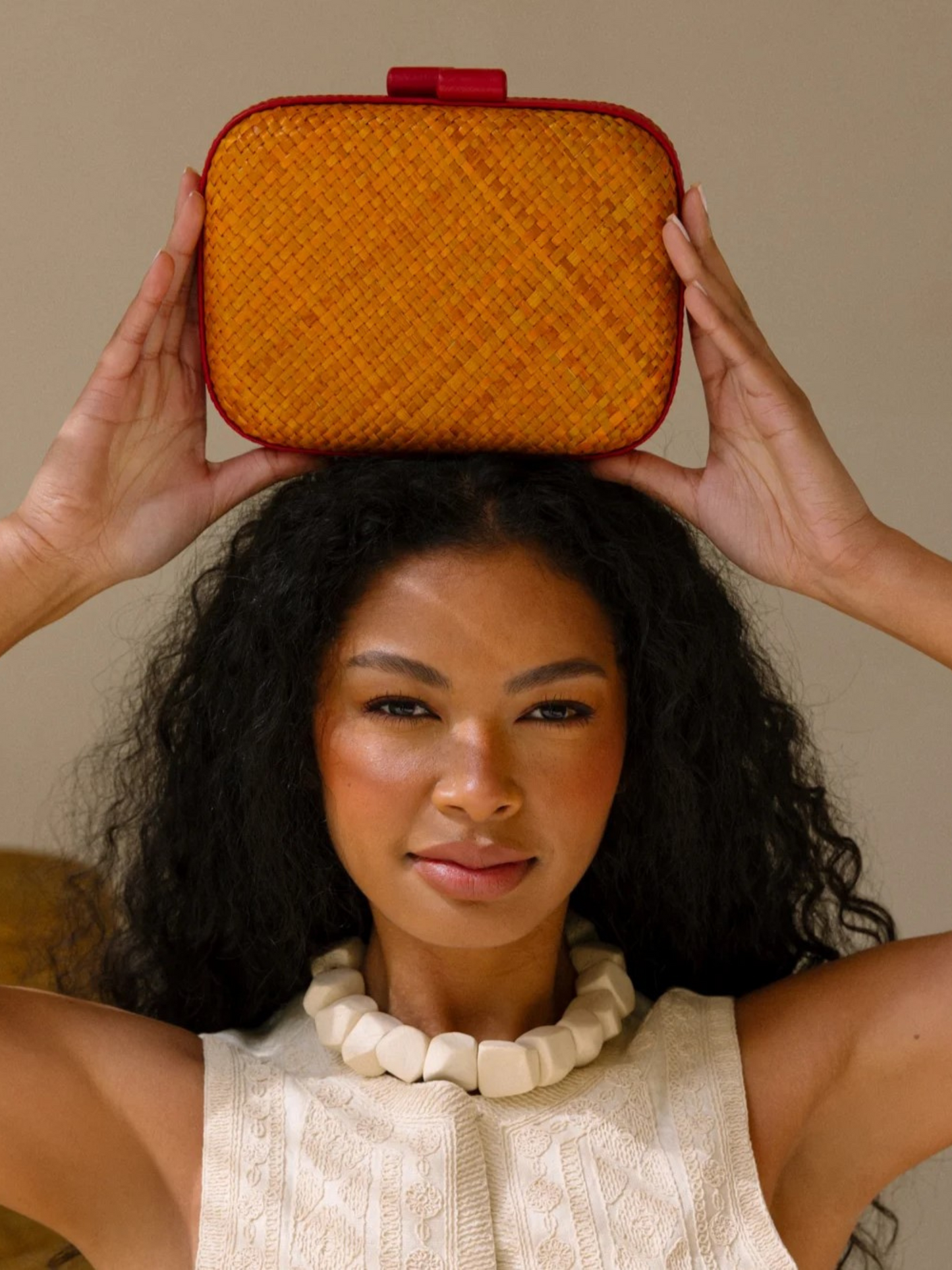  Orange Ticog Natural Fiber Clutch With Multiple Straps