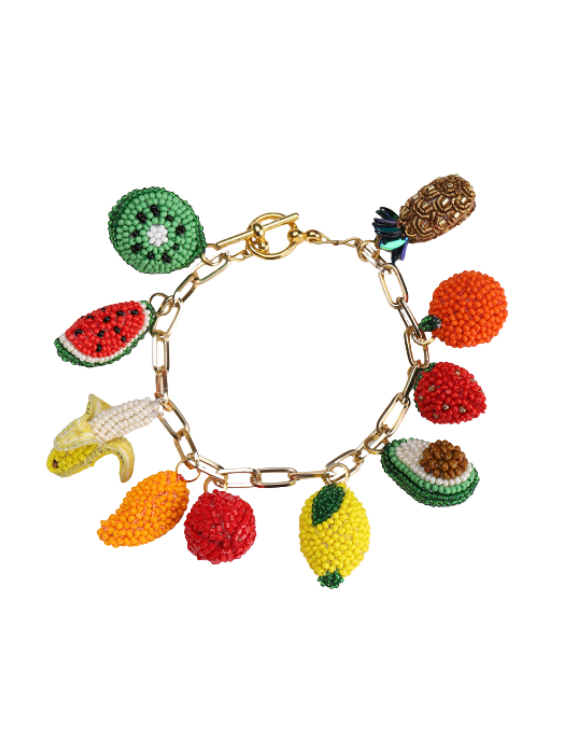 chain bracelet with beaded fruit charms 