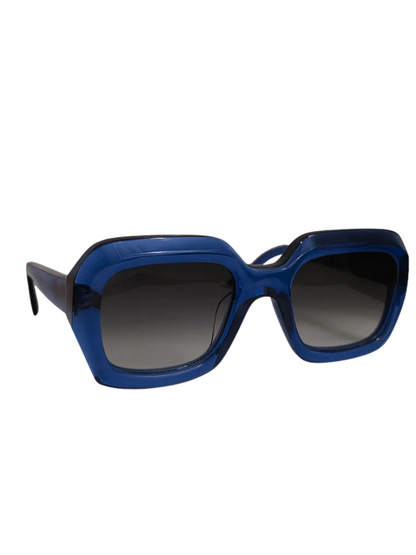 Blue sunglasses with dark lenses 