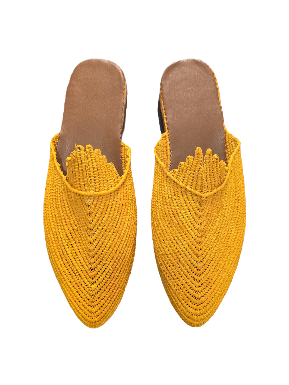 Pair of yellow woven slippers