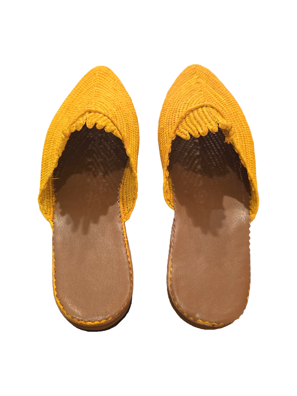 Pair of yellow woven slippers