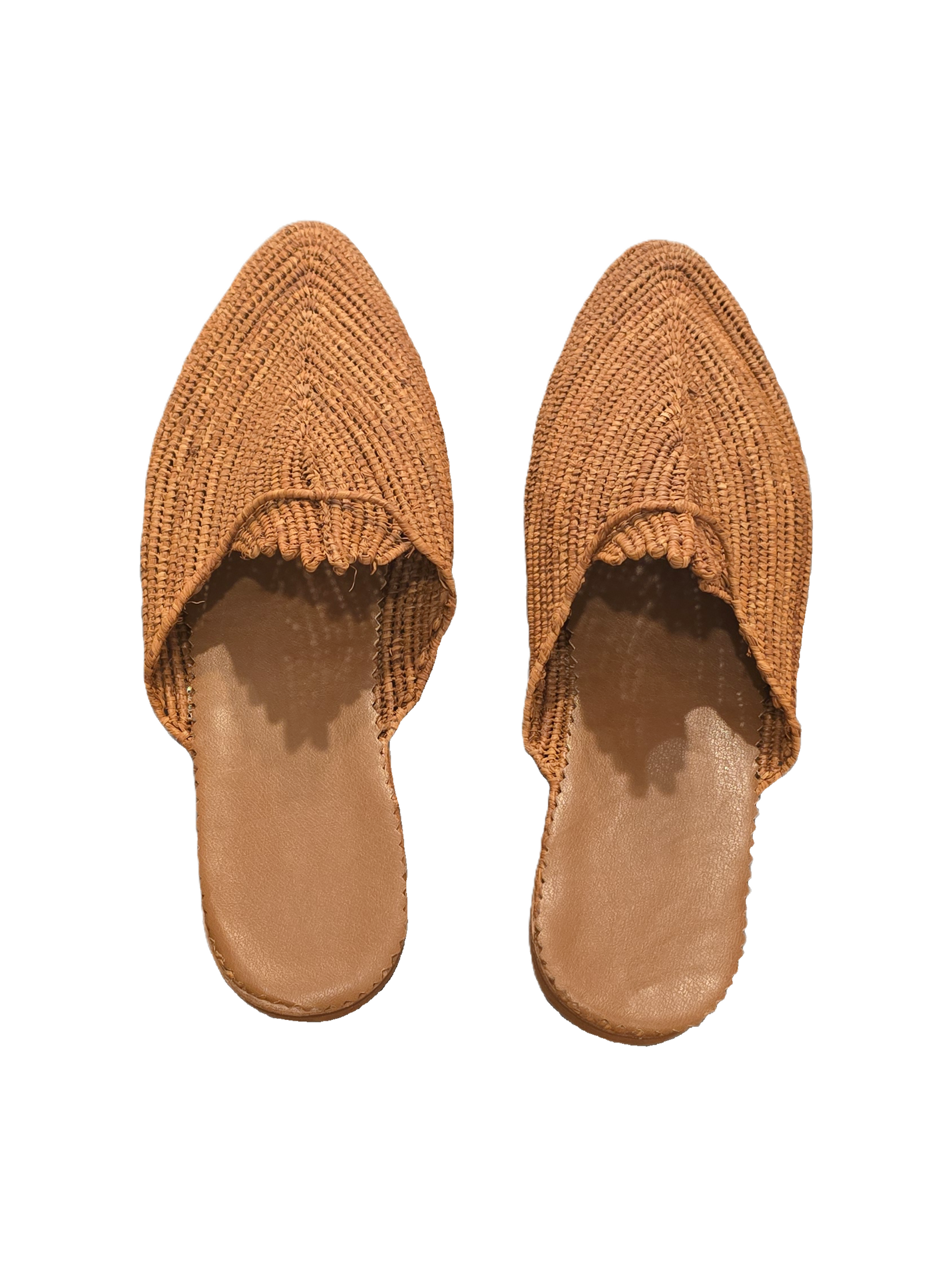 Pair of brown woven slippers