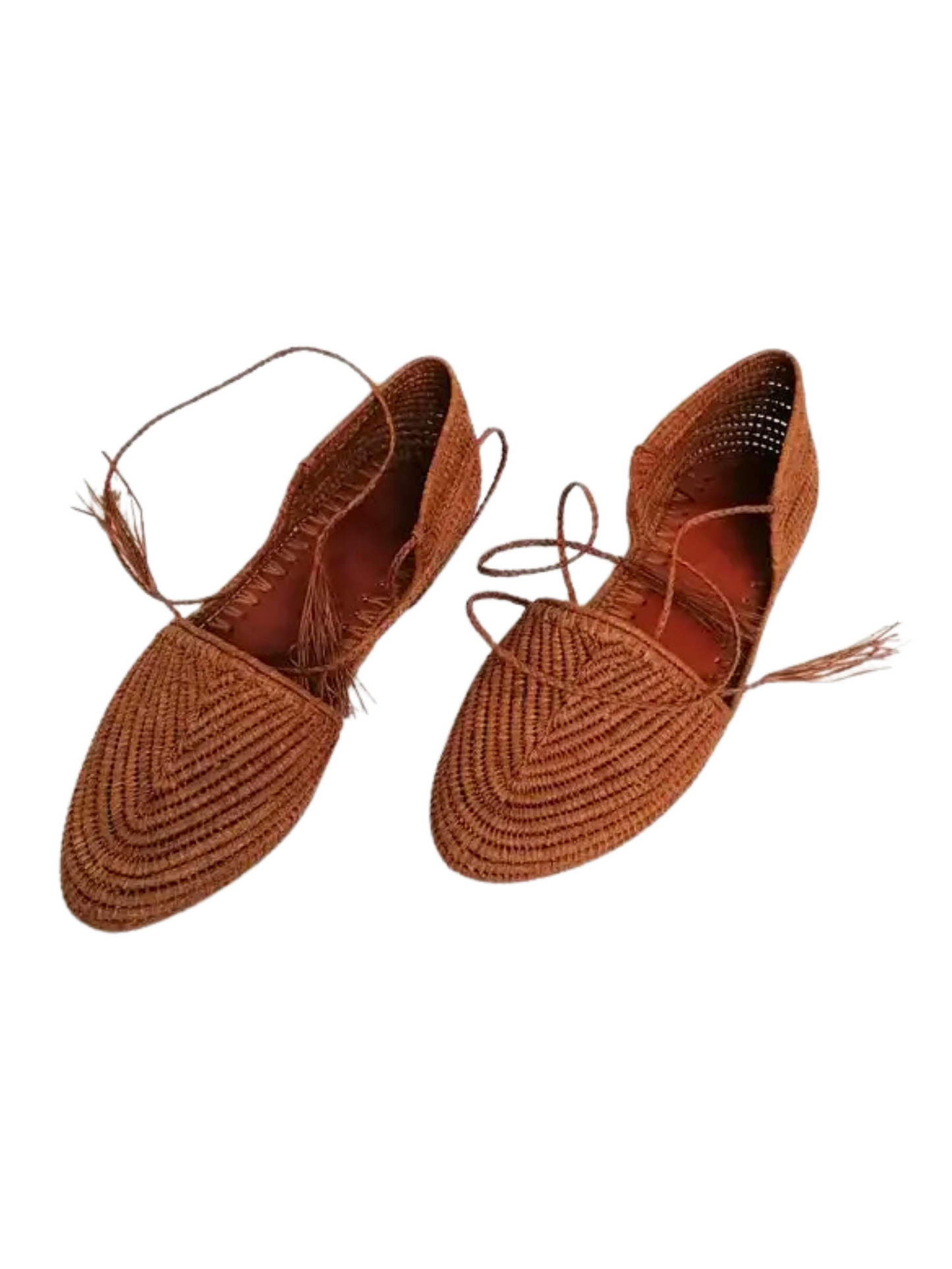 Pair of brown woven shoes with lace-up design