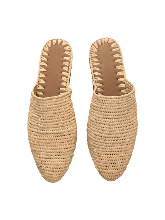 Beige woven shoes with brown soles