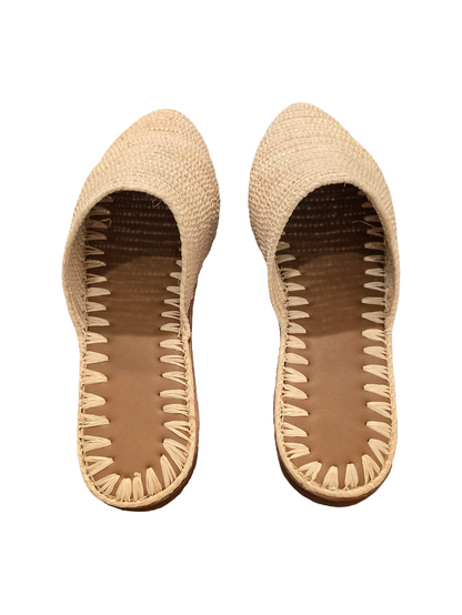 Beige woven shoes with brown soles