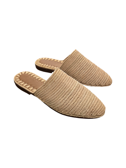 Beige woven shoes with brown soles