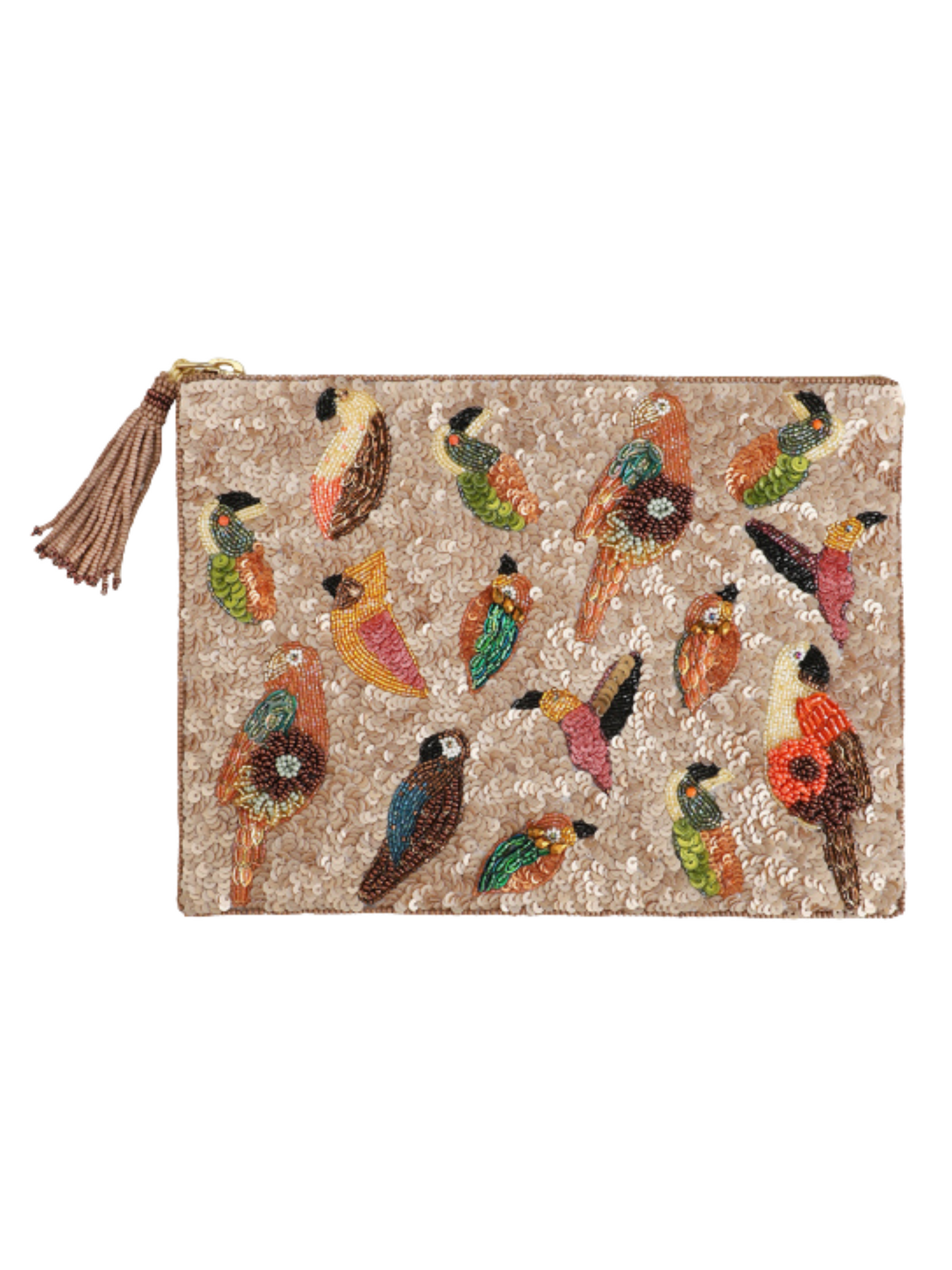 beaded clutch with bird designs