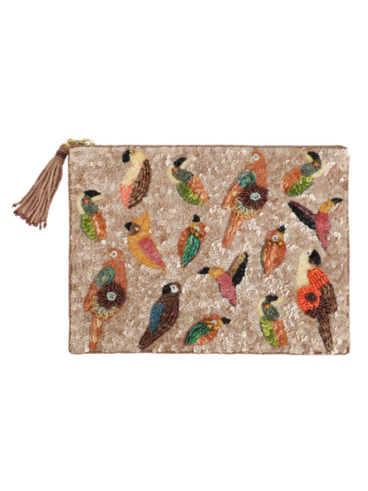 beaded clutch with bird designs