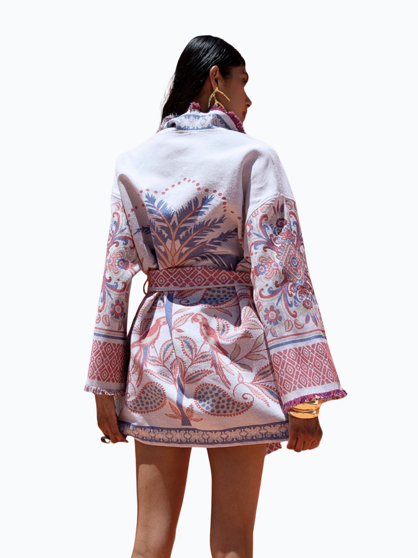 pattern wrap jacket with a belt