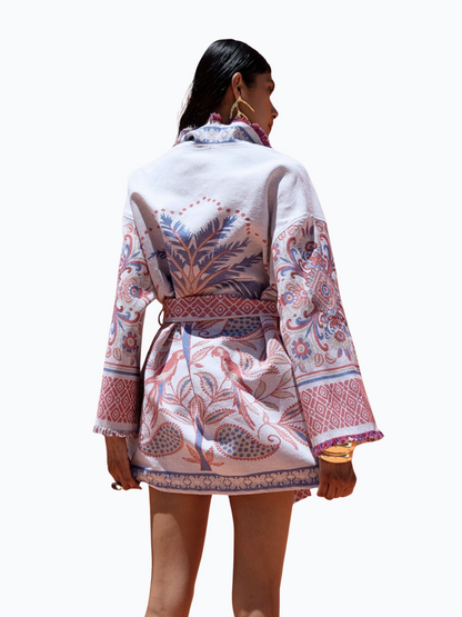 pattern wrap jacket with a belt
