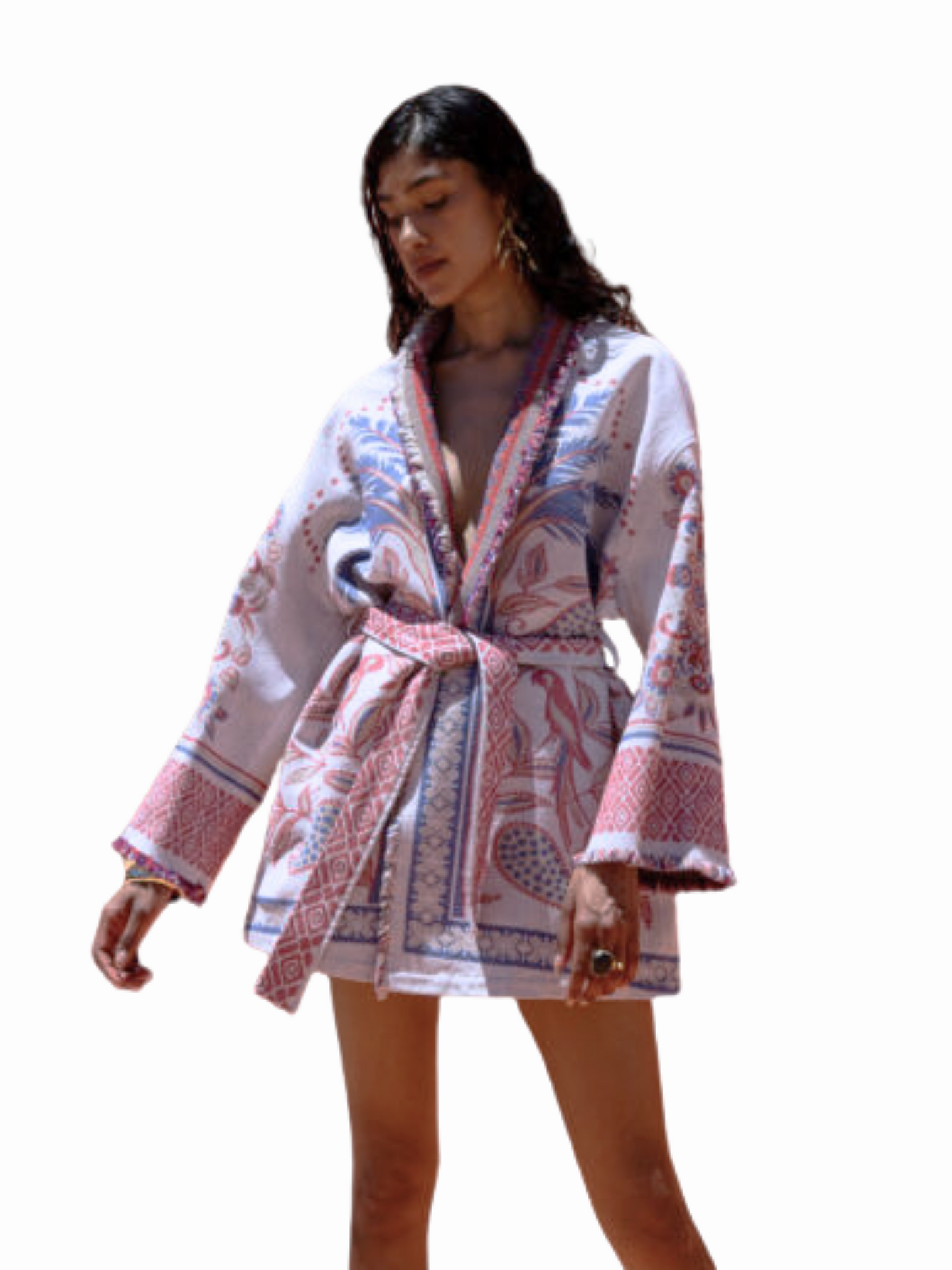 pattern wrap jacket with a belt