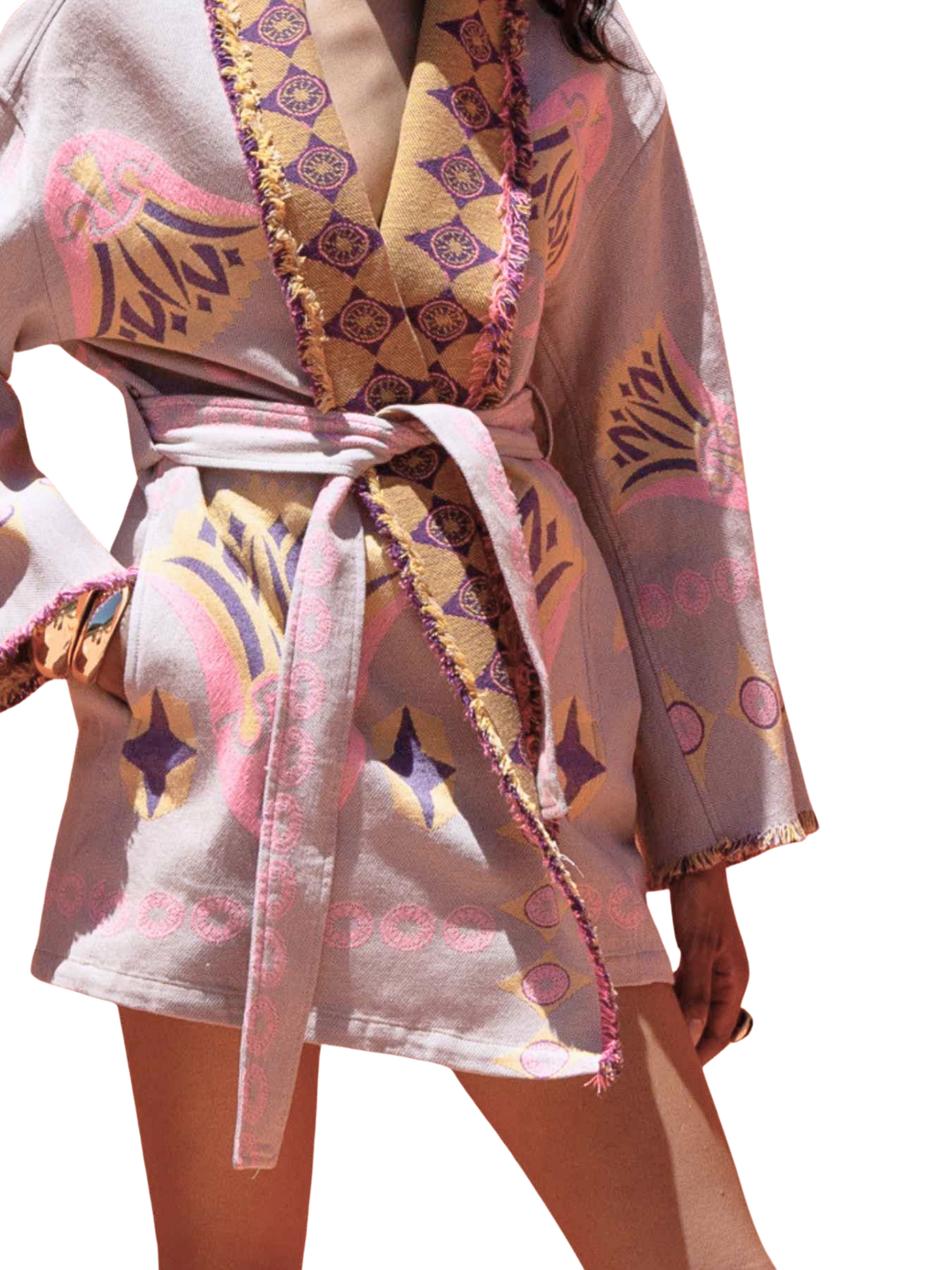 pattern wrap jacket with a belt