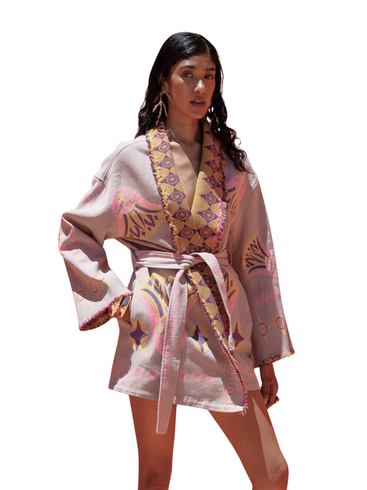 pattern wrap jacket with a belt