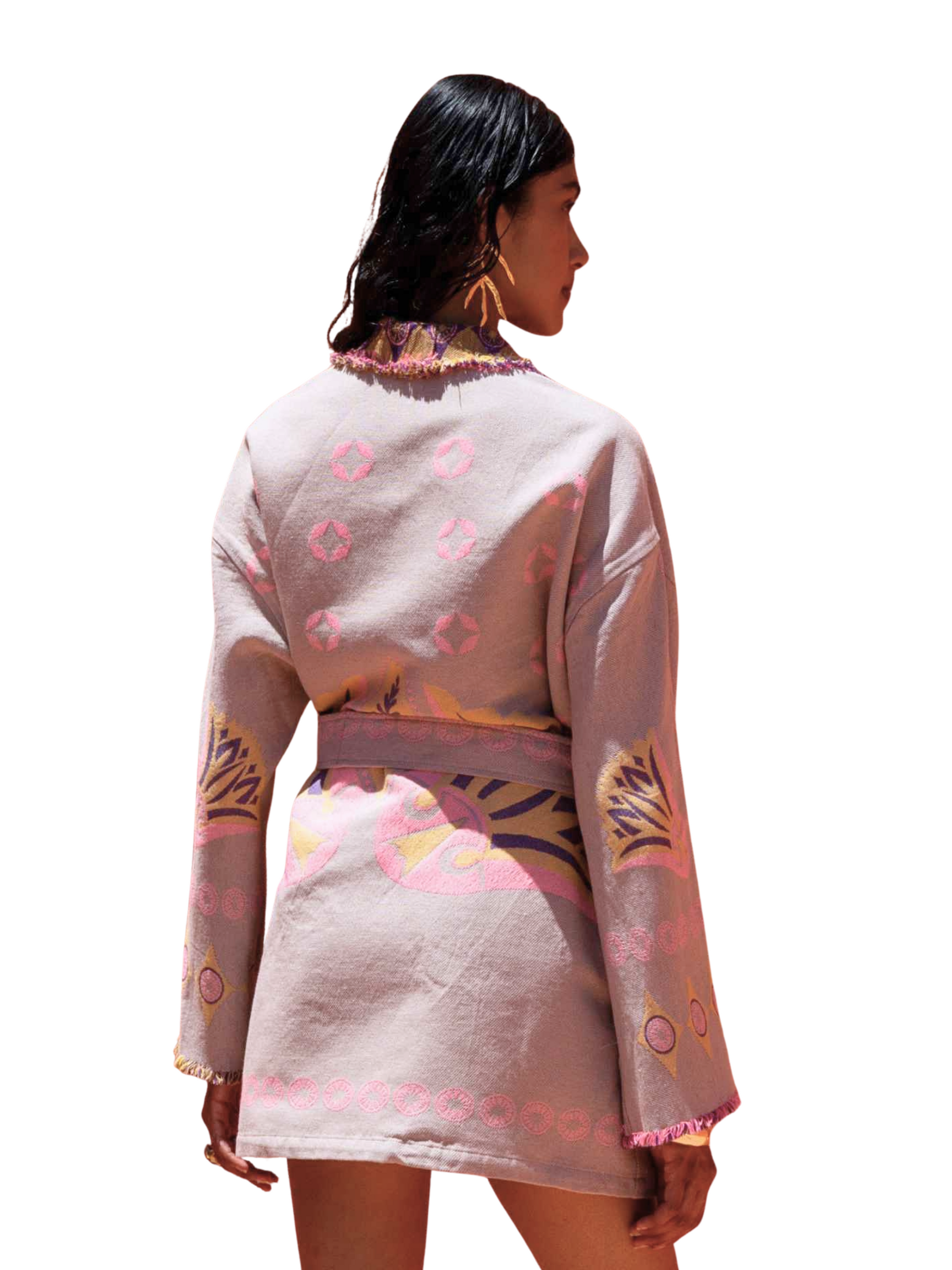 pattern wrap jacket with a belt