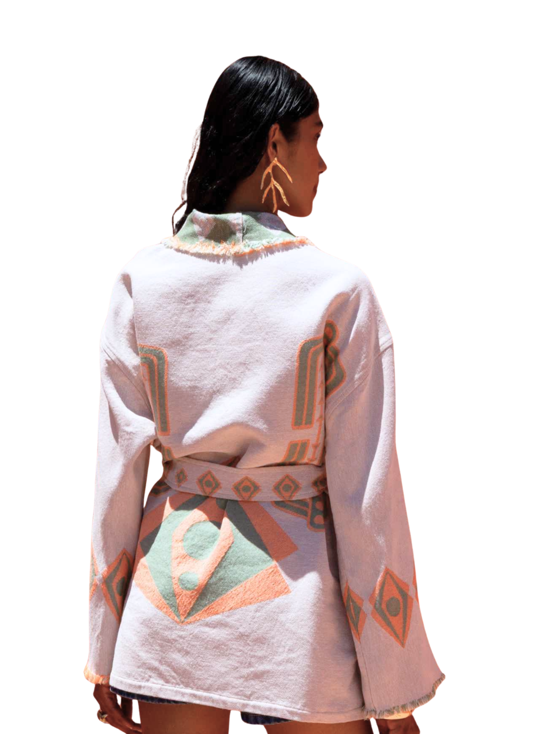 pattern wrap jacket with a belt