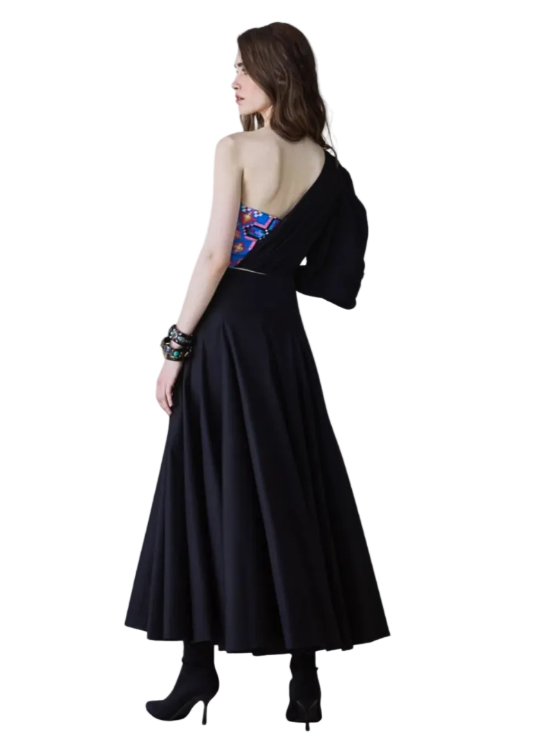 one shoulder colorful top black sleeve