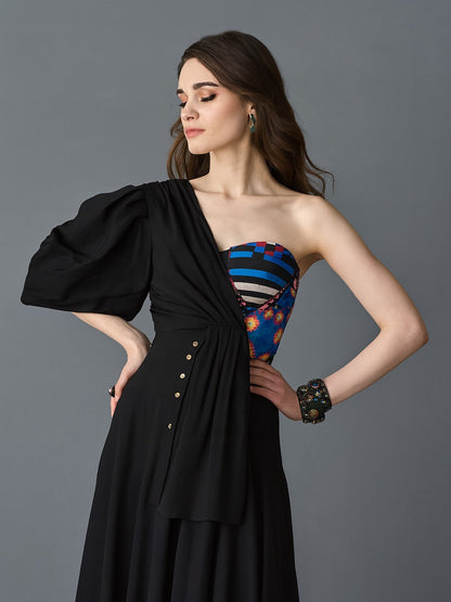 One-Shoulder Balloon Sleeve Bustier Top