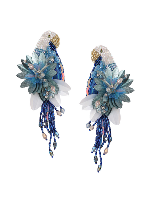 earrings with colorful beadwork, sequins, and gold-plated posts. 