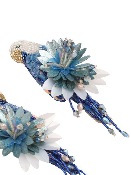 earrings with colorful beadwork, sequins, and gold-plated posts. 