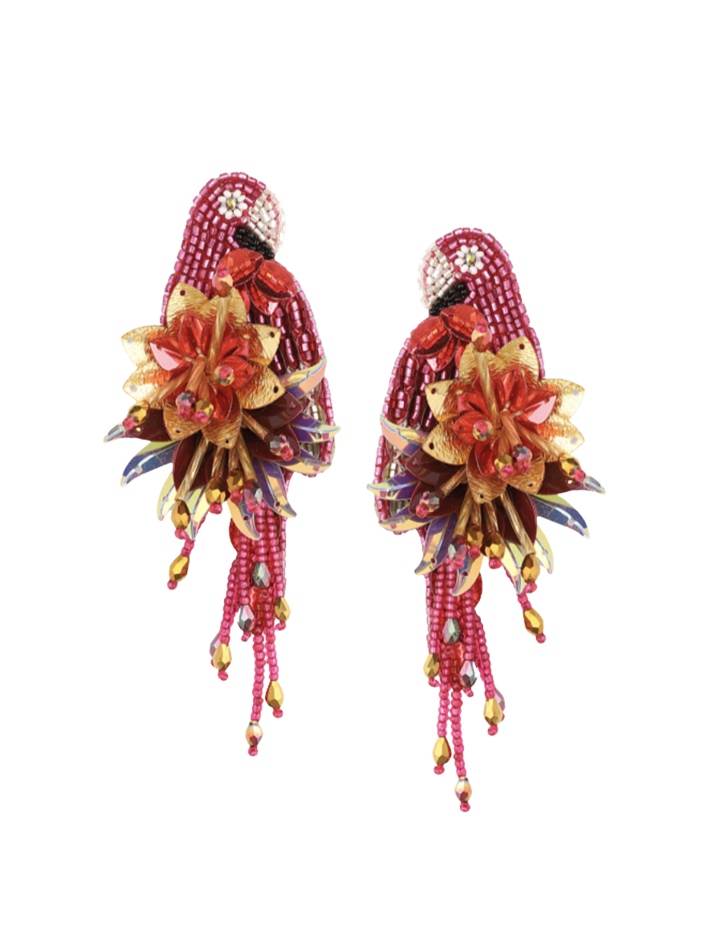  Bird earrings with beads and sequins 