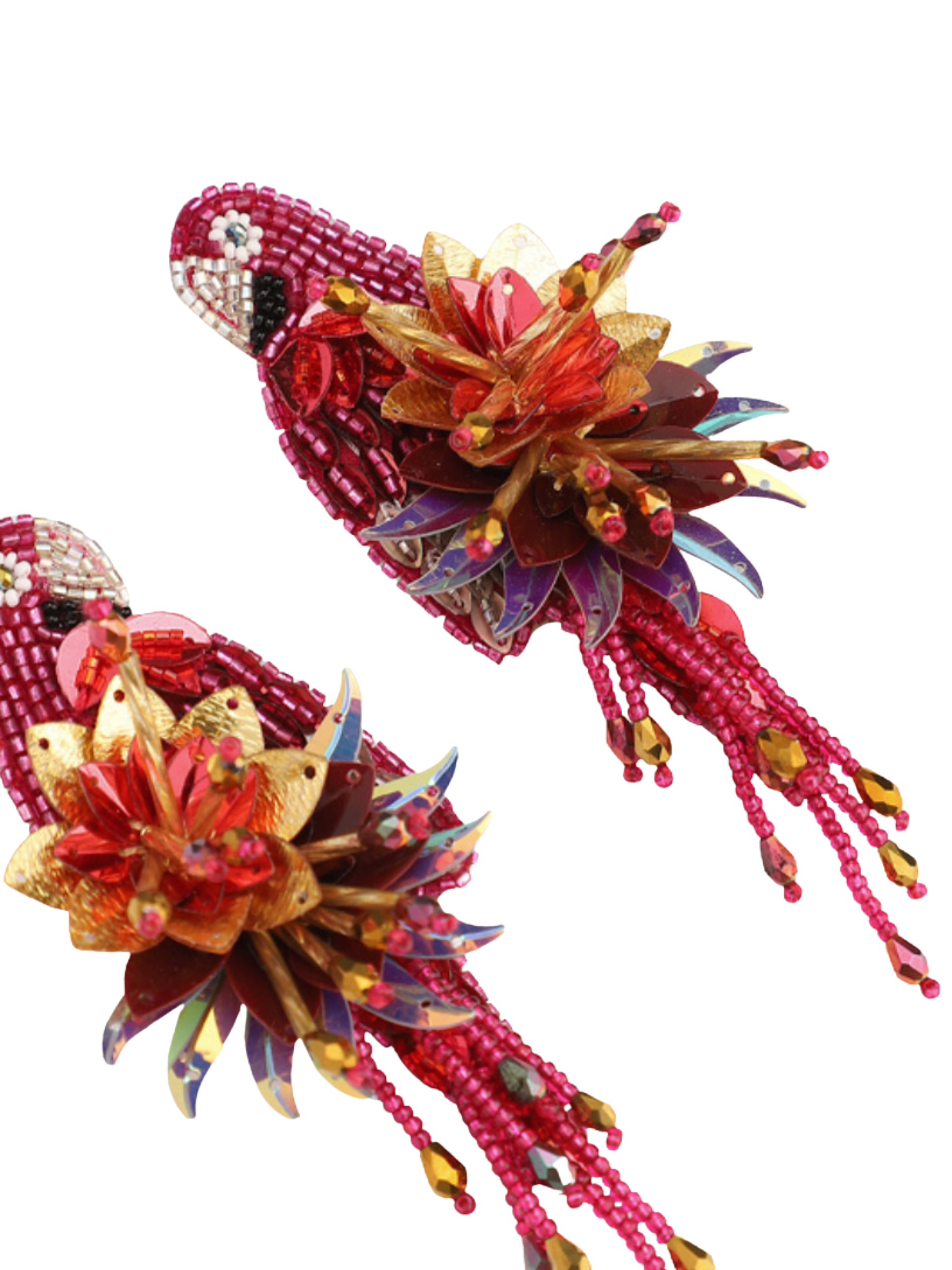  Bird earrings with beads and sequins 