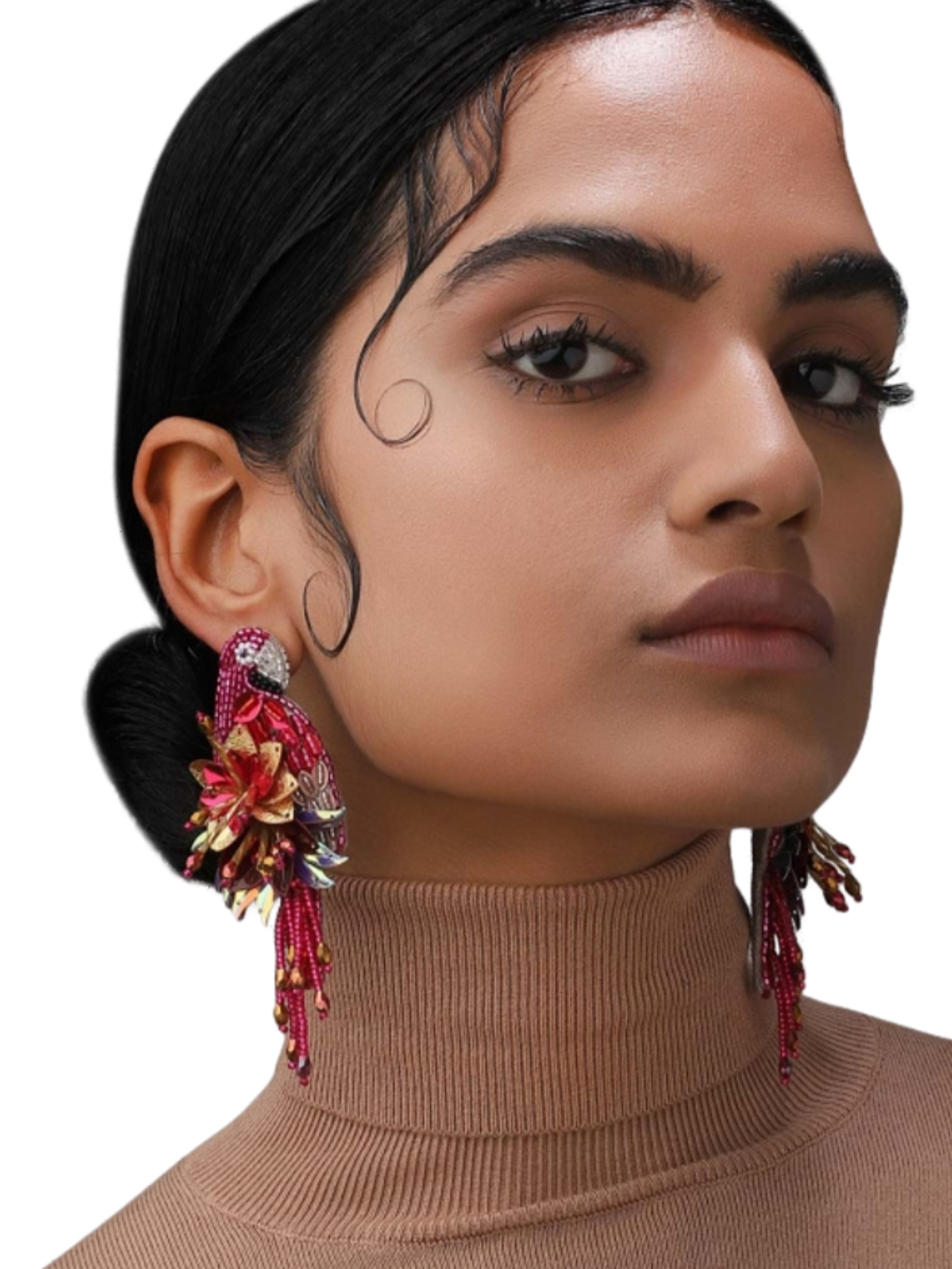  Bird earrings with beads and sequins 