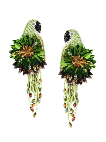 Earrings parrot figurine with beads
