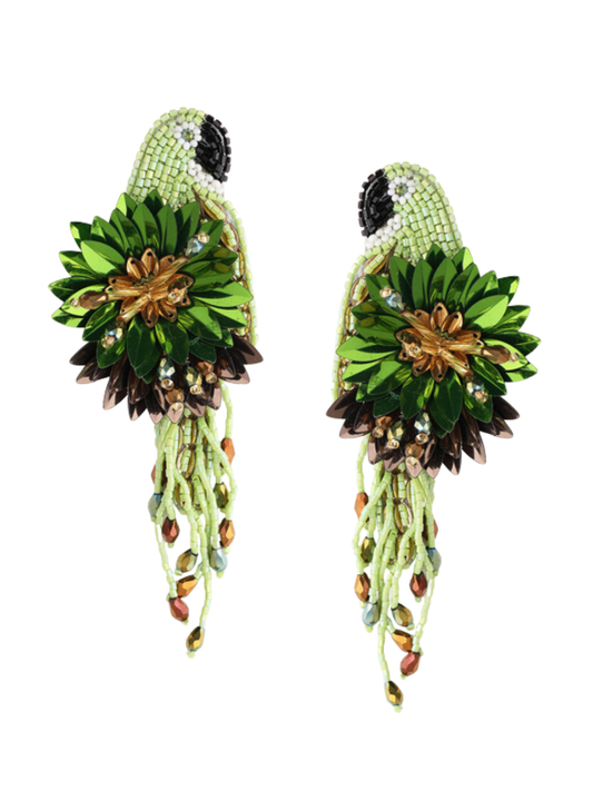 Earrings parrot figurine with beads