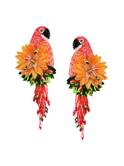 Bird earrings with beads and sequins
