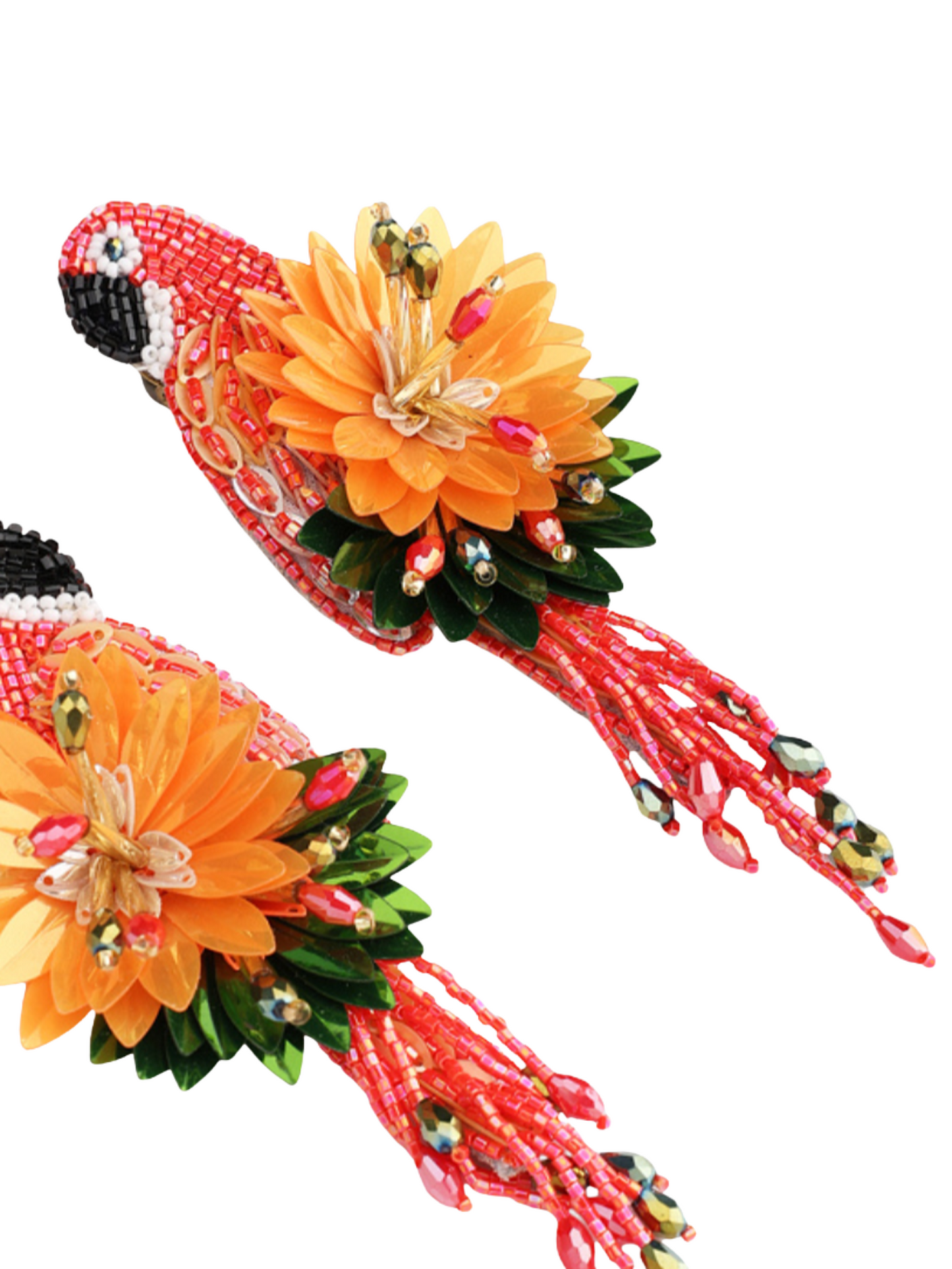 Bird earrings with beads and sequins