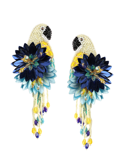 parrot shaped earrings in yellow and navy