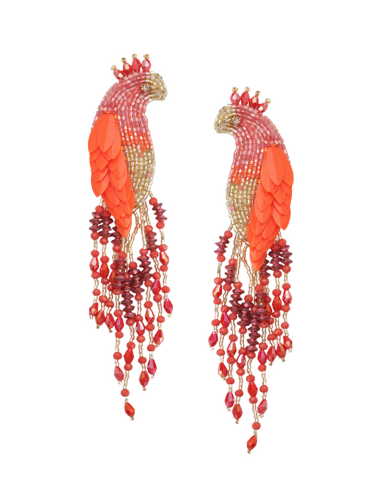 Pair of orange and red beaded earrings