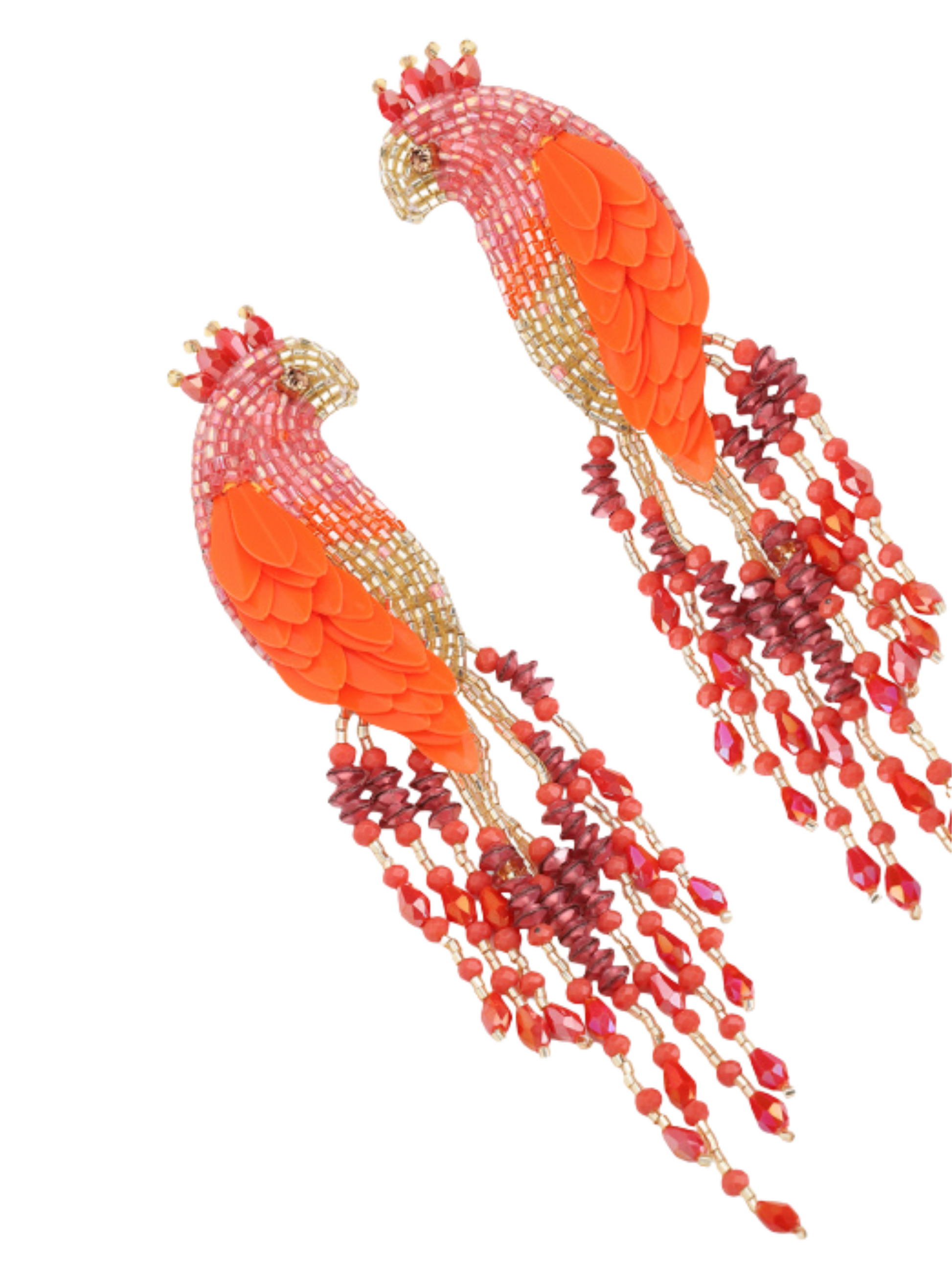 Pair of orange and red beaded earrings