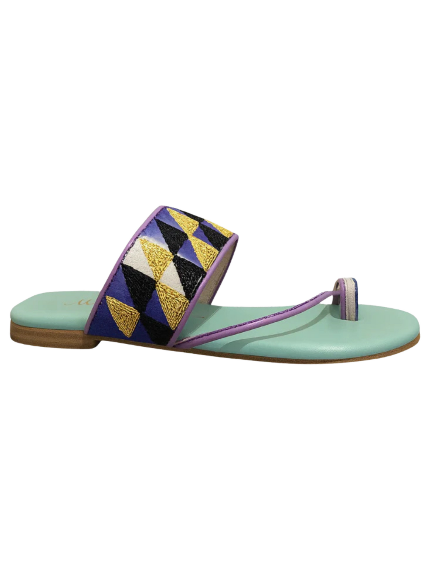 Ring Slide With light turquoise leather sole