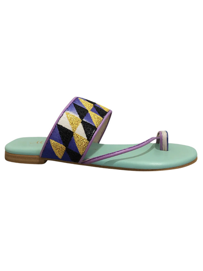 Ring Slide With light turquoise leather sole